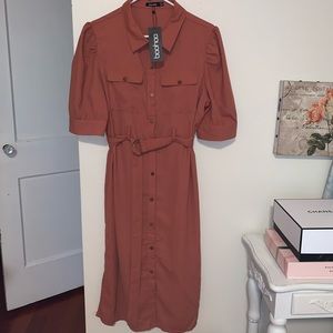 Puff sleeve button down dress